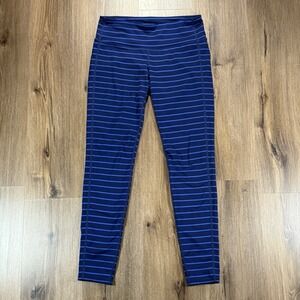 Athleta Women's S Stripe Mid Rise Recycled Coolmax Leggings Blue Activewear